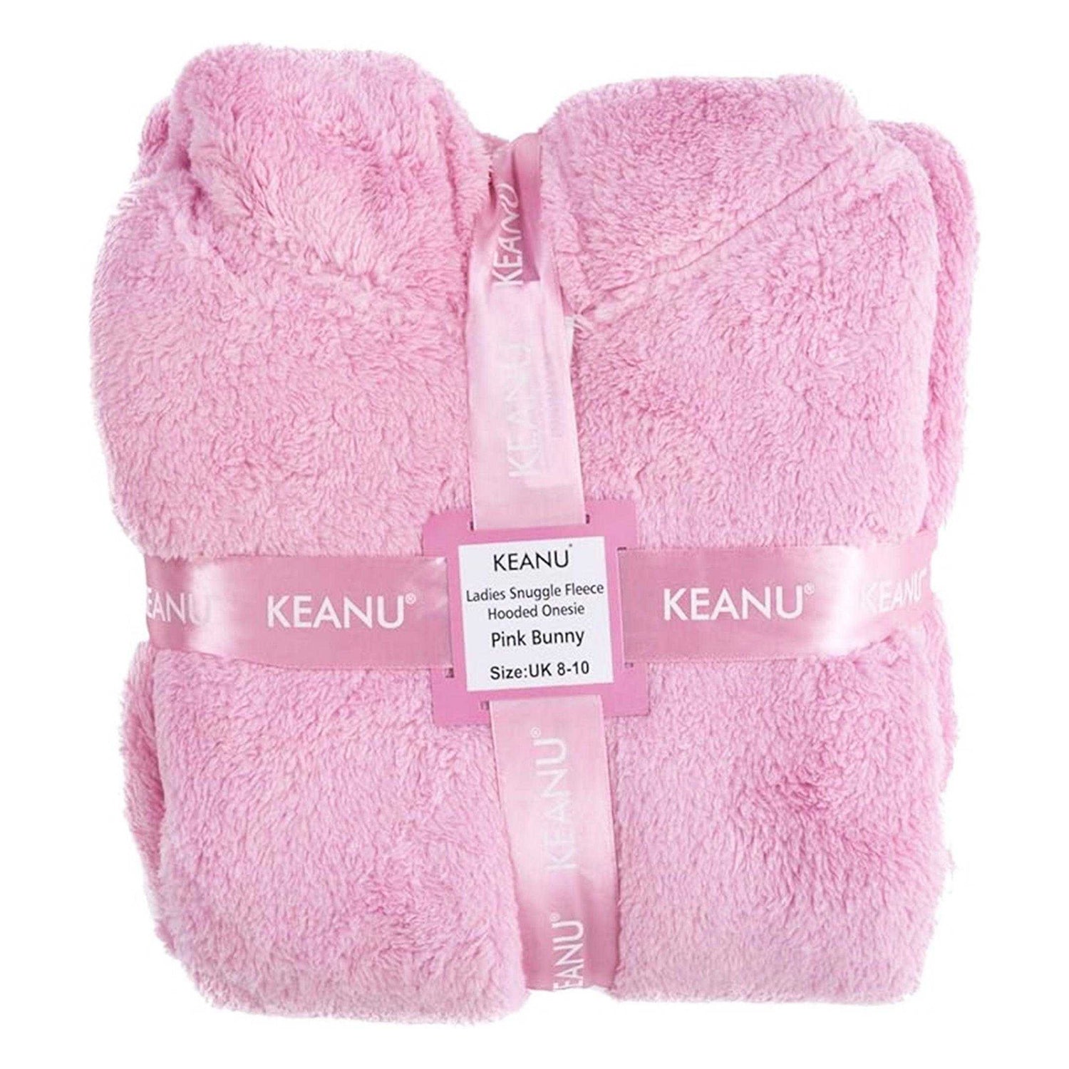 Pink - Close up - Keanu Womens-Ladies Bunny Ears Fleece Hooded Jumpsuit