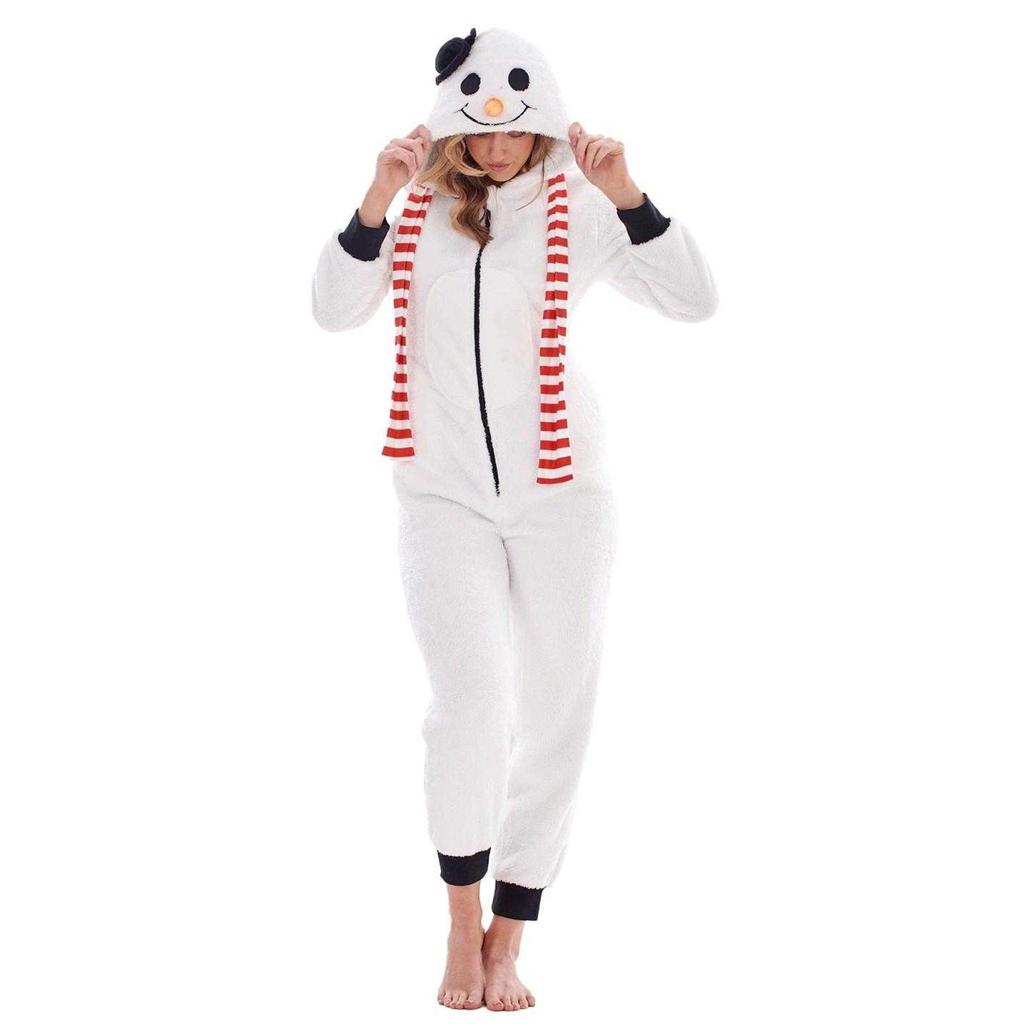 White-Black - Front - Keanu Womens-Ladies Snowman Fleece Jumpsuit