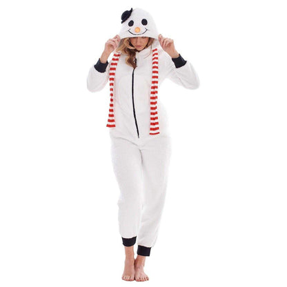 White-Black - Front - Keanu Womens-Ladies Snowman Fleece Jumpsuit