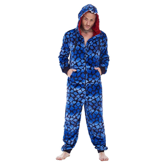 Blue-Black - Front - Keanu Mens Raptor Fleece Jumpsuit