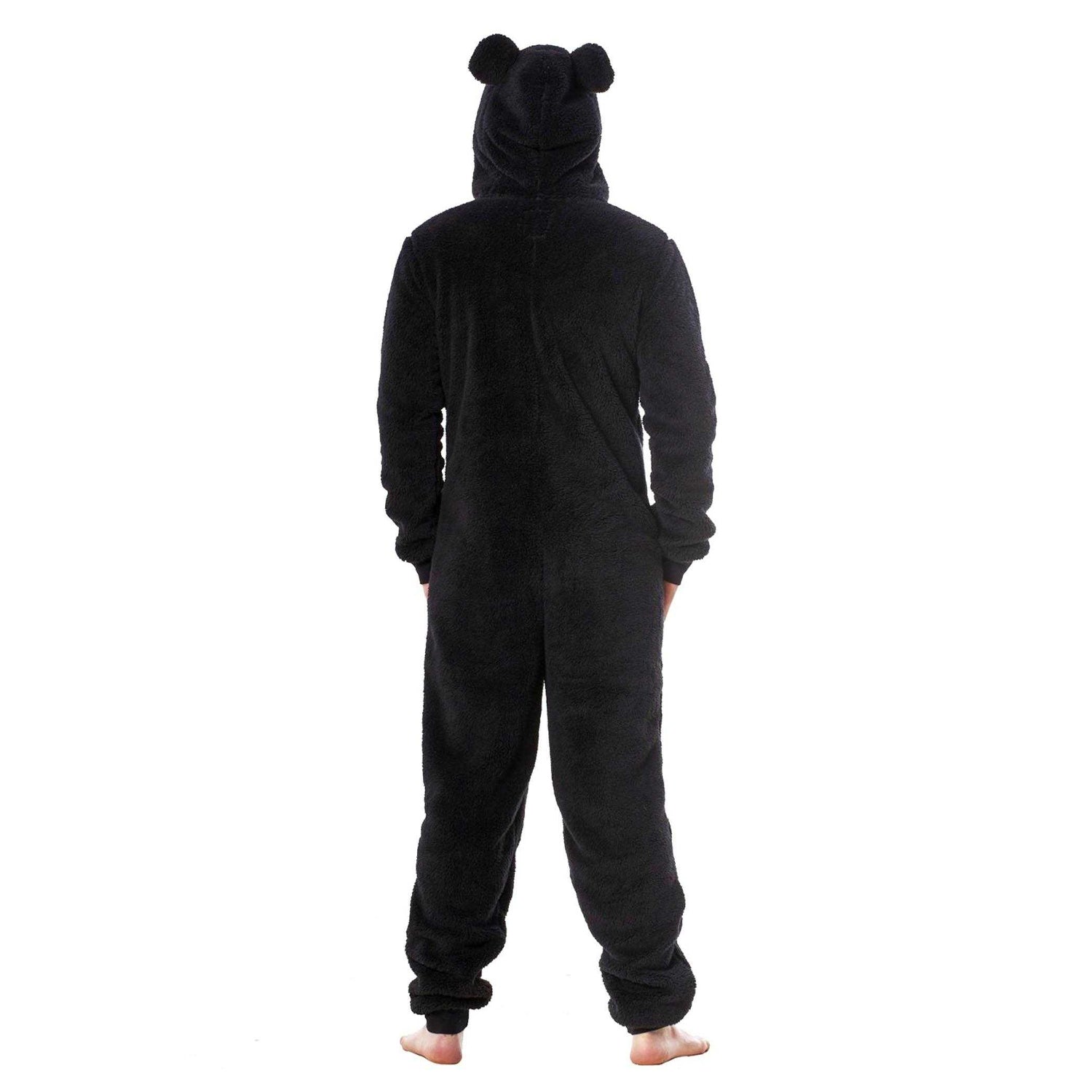 Black - Back - Keanu Mens Gorilla Head Fleece Jumpsuit