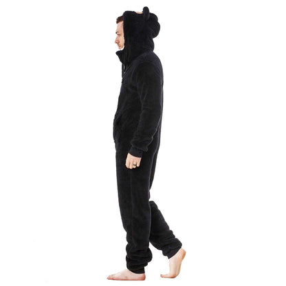 Black - Side - Keanu Mens Gorilla Head Fleece Jumpsuit