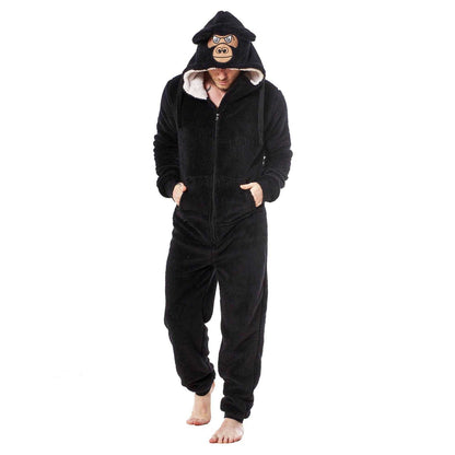 Black - Pack Shot - Keanu Mens Gorilla Head Fleece Jumpsuit