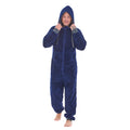 Navy - Side - Keanu Mens Hooded Fleece Contrast Trim Jumpsuit