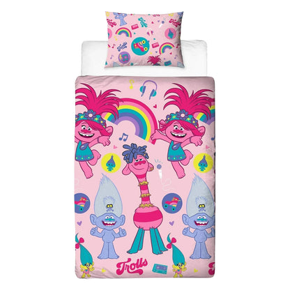 Pink-Multicoloured - Back - Trolls 2 World Tour Reversible Duvet Set