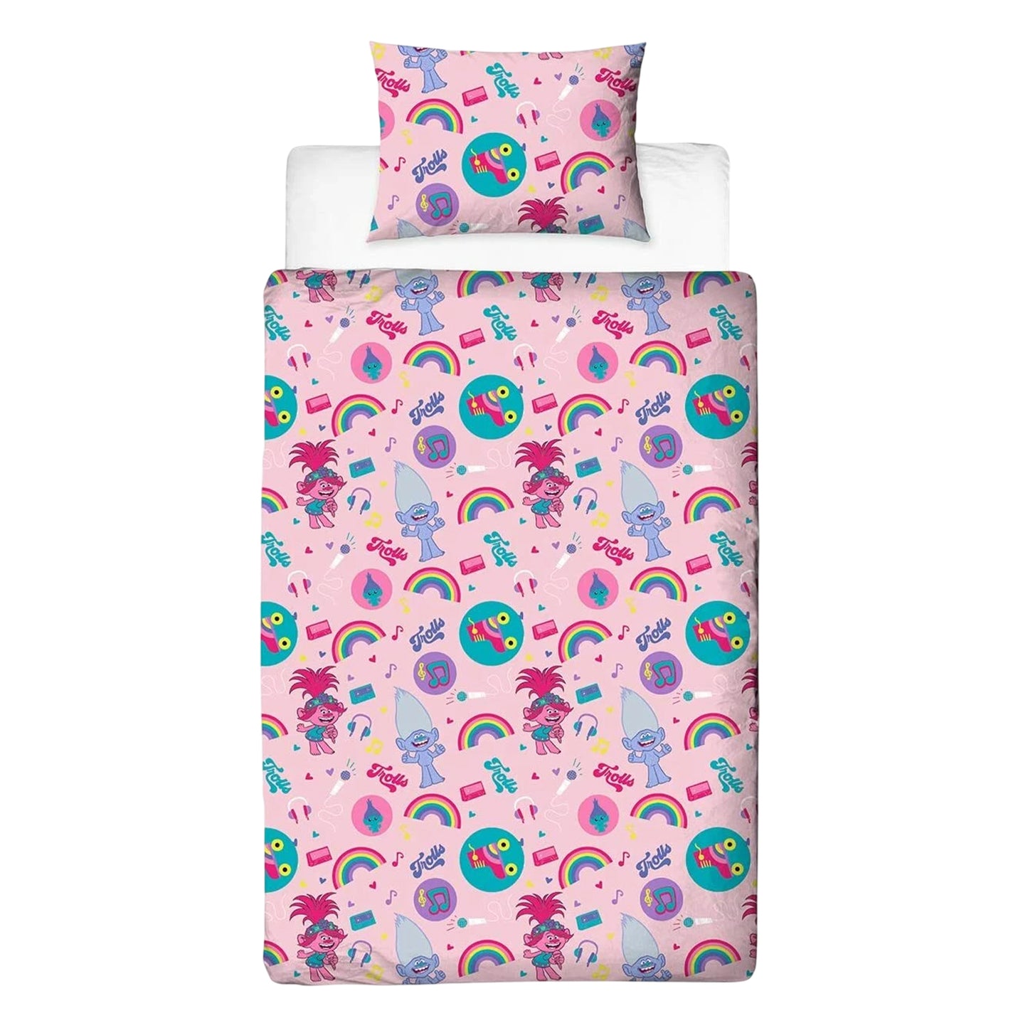 Pink-Multicoloured - Side - Trolls 2 World Tour Reversible Duvet Set