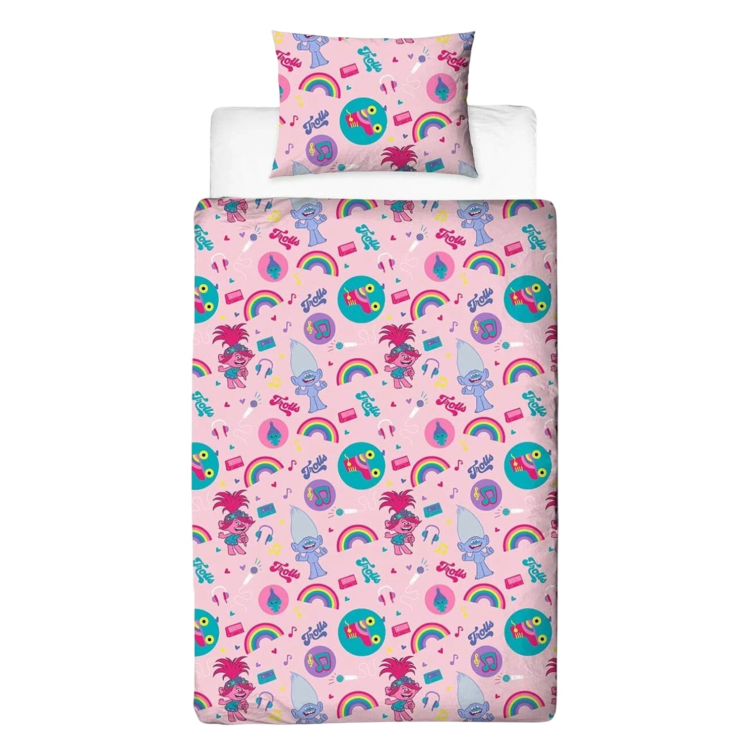 Pink-Multicoloured - Side - Trolls 2 World Tour Reversible Duvet Set