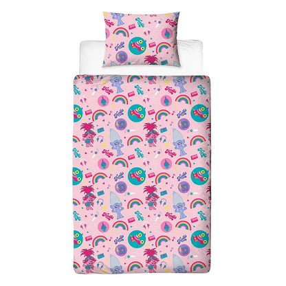 Pink-Multicoloured - Side - Trolls 2 World Tour Reversible Duvet Set