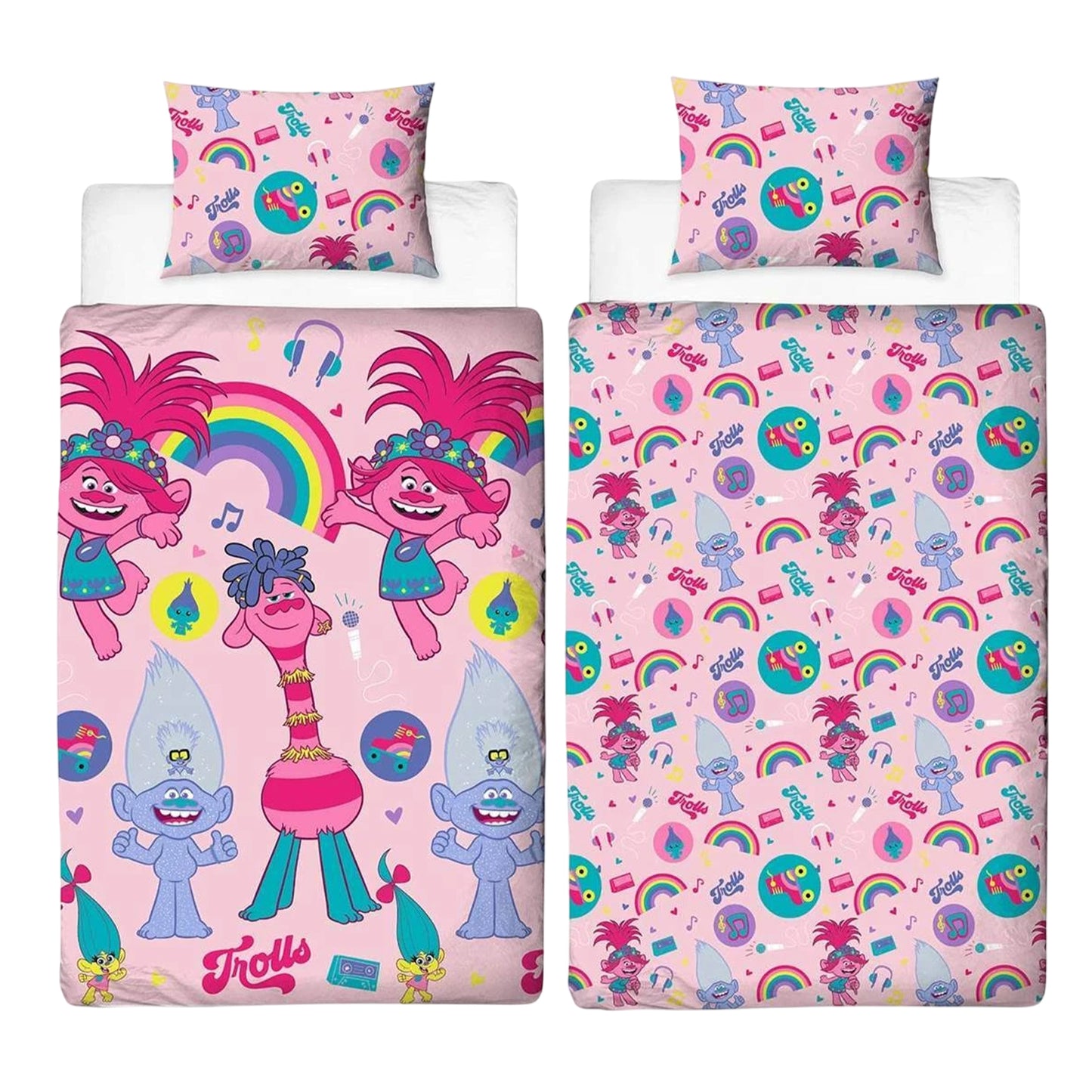 Pink-Multicoloured - Front - Trolls 2 World Tour Reversible Duvet Set