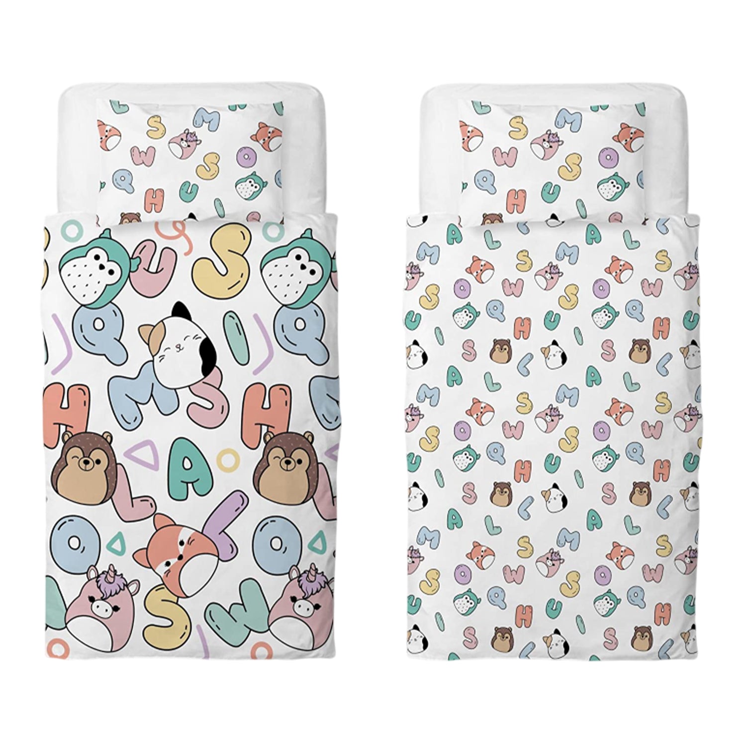 White-Multicoloured - Front - Squishmallows Characters Reversible Duvet Set