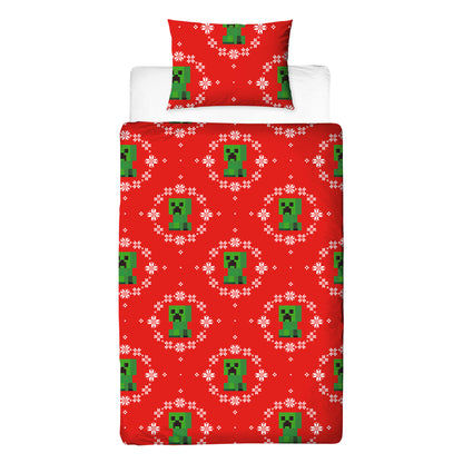 Multicoloured - Back - Minecraft Pixel Christmas Reversible Duvet Set