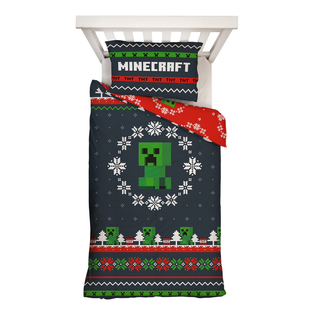 Multicoloured - Side - Minecraft Pixel Christmas Reversible Duvet Set