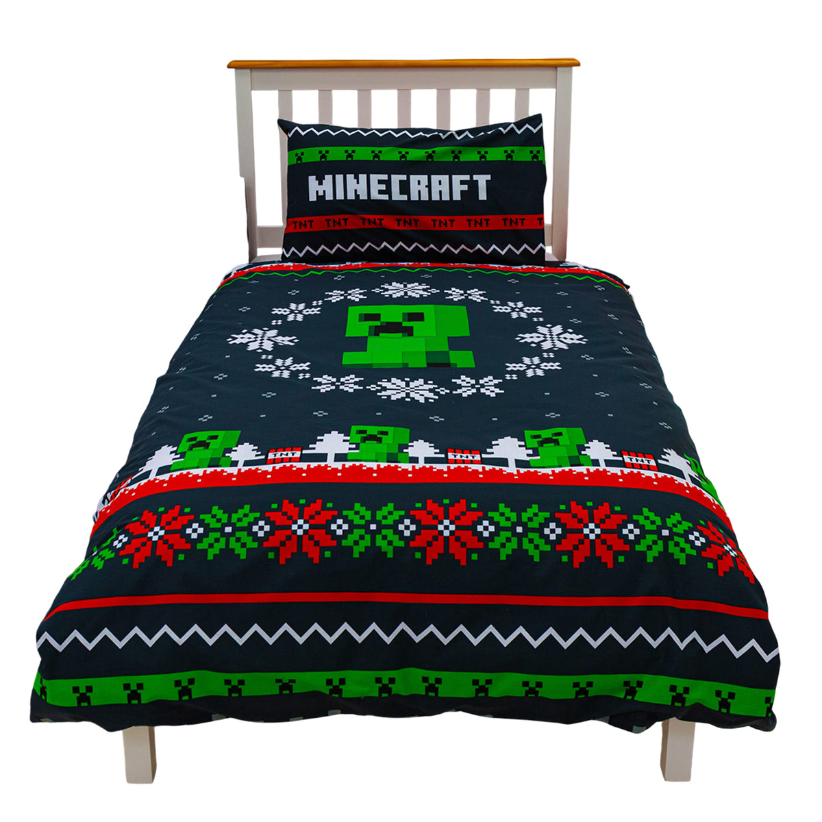 Multicoloured - Pack Shot - Minecraft Pixel Christmas Reversible Duvet Set