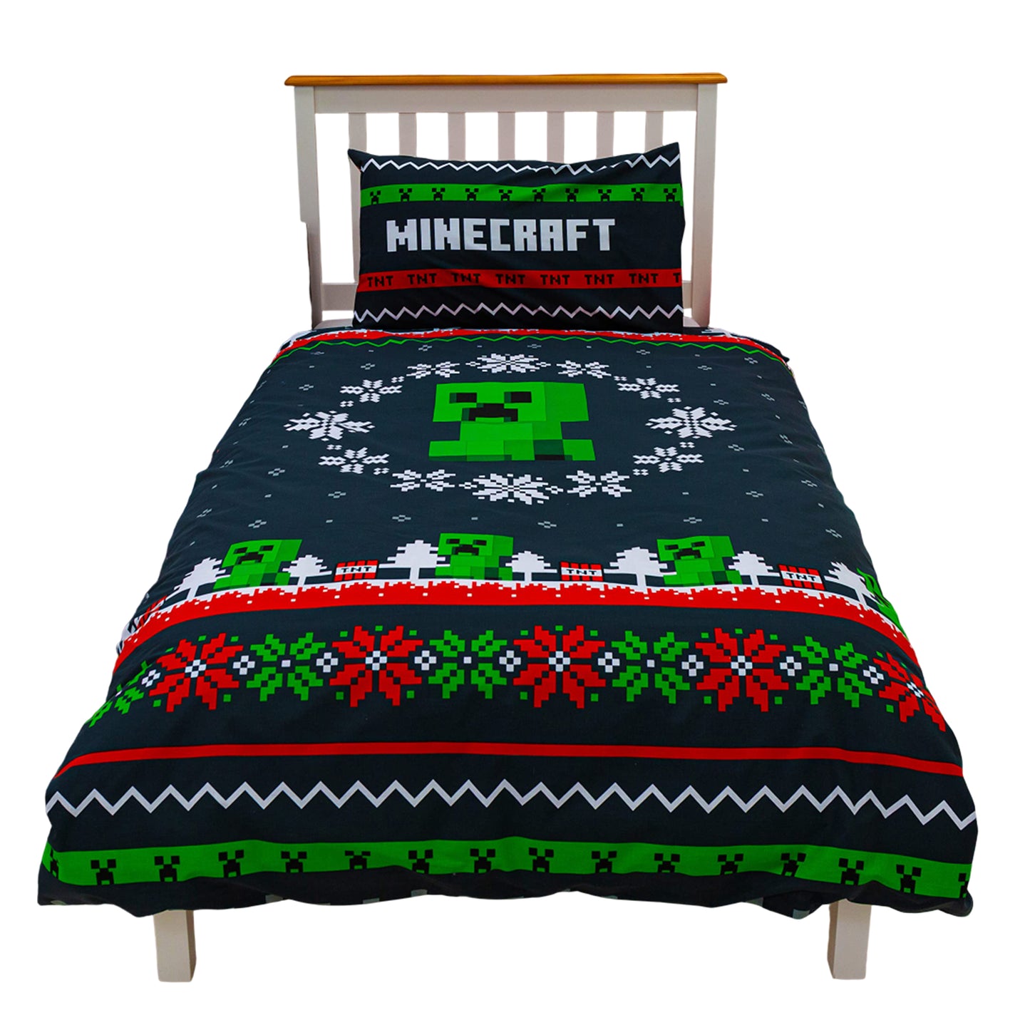 Multicoloured - Pack Shot - Minecraft Pixel Christmas Reversible Duvet Set