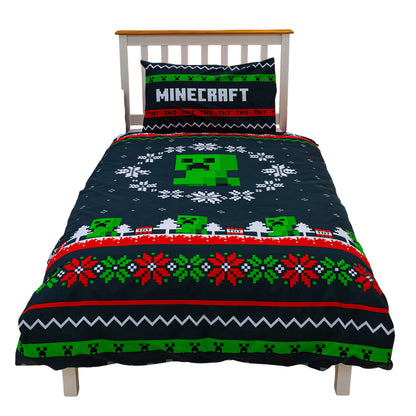 Multicoloured - Pack Shot - Minecraft Pixel Christmas Reversible Duvet Set