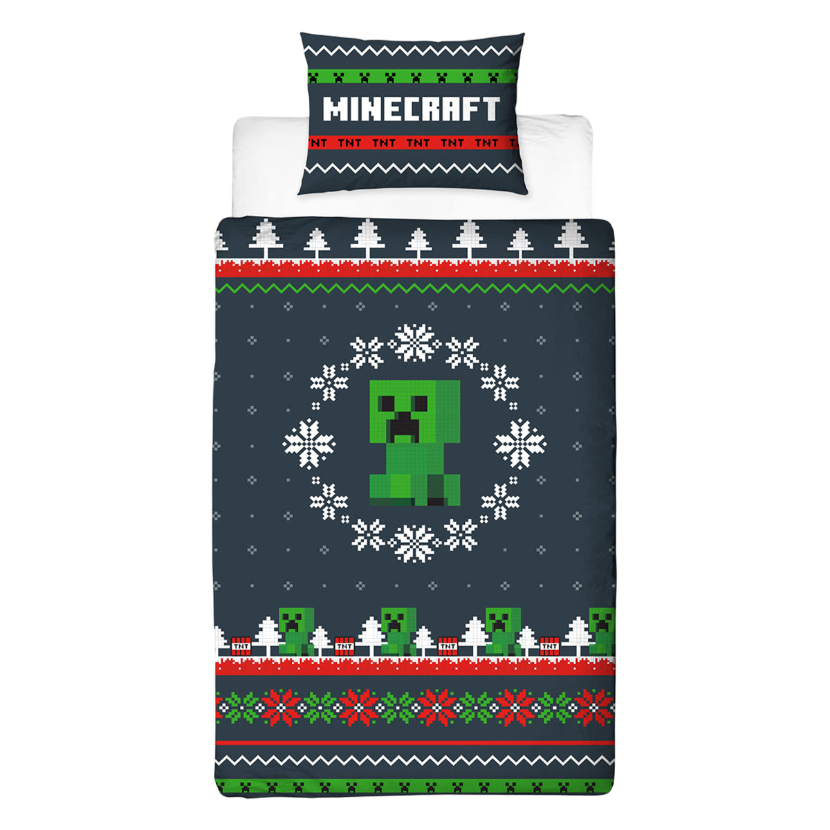 Multicoloured - Front - Minecraft Pixel Christmas Reversible Duvet Set