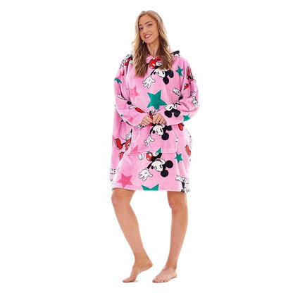 Pink - Side - Disney Womens-Ladies Mickey Mouse Soft Sherpa Lined Oversized Blanket Hoodie