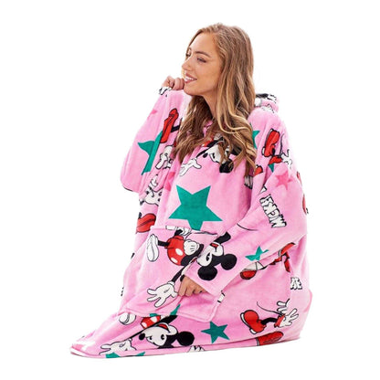 Pink - Back - Disney Womens-Ladies Mickey Mouse Soft Sherpa Lined Oversized Blanket Hoodie