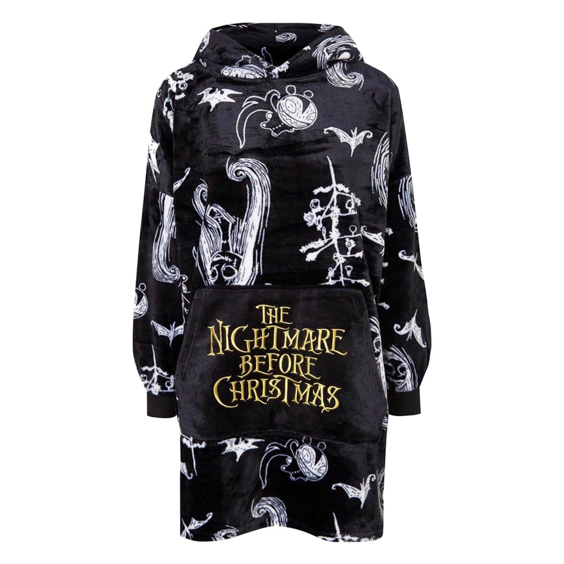 Black-White - Front - Nightmare Before Christmas Womens-Ladies Soft Sherpa Lined Oversized Blanket Hoodie