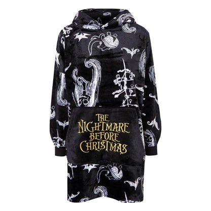 Black-White - Front - Nightmare Before Christmas Womens-Ladies Soft Sherpa Lined Oversized Blanket Hoodie