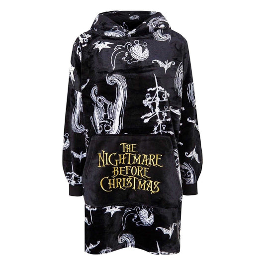 Black-White - Front - Nightmare Before Christmas Womens-Ladies Soft Sherpa Lined Oversized Blanket Hoodie