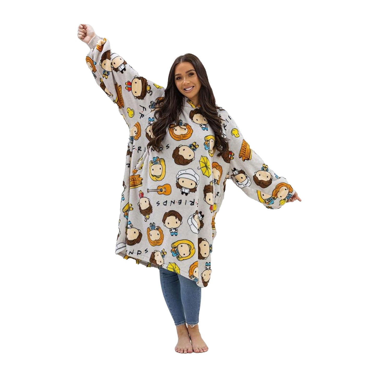 Multicoloured - Side - Friends Unisex Adult Fleece Sherpa Lined Oversized Blanket Hoodie
