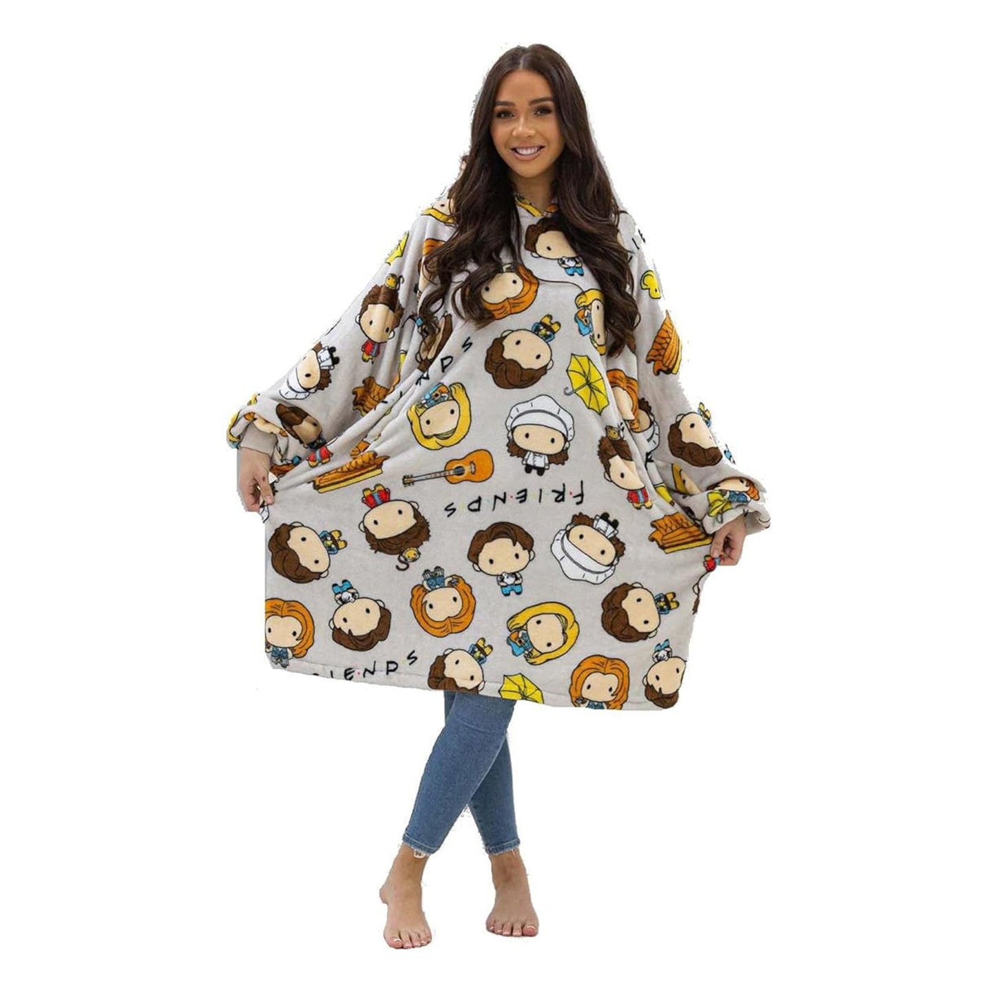 Multicoloured - Back - Friends Unisex Adult Fleece Sherpa Lined Oversized Blanket Hoodie
