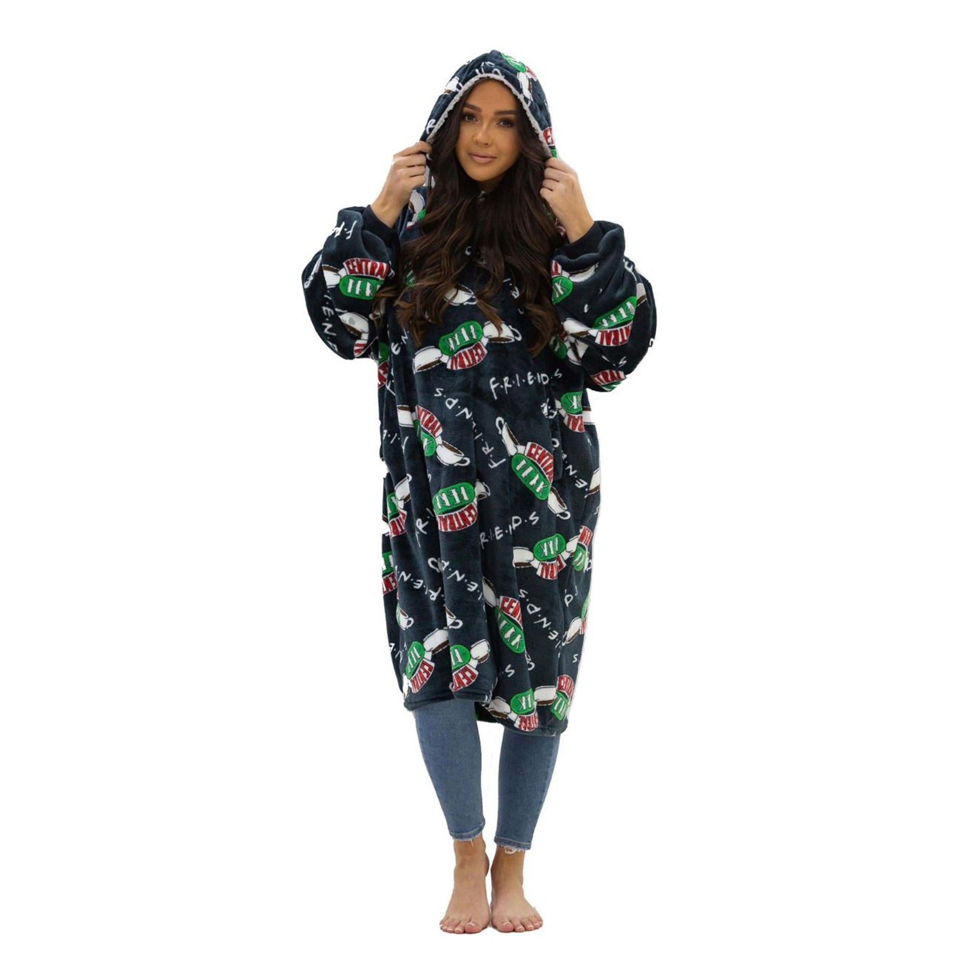 Multicoloured - Front - Friends Unisex Adult Logo Fleece Sherpa Lined Oversized Blanket Hoodie