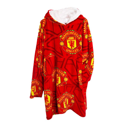 Red - Front - Manchester United FC Childrens-Kids Crest Fleece Oversized Blanket Hoodie