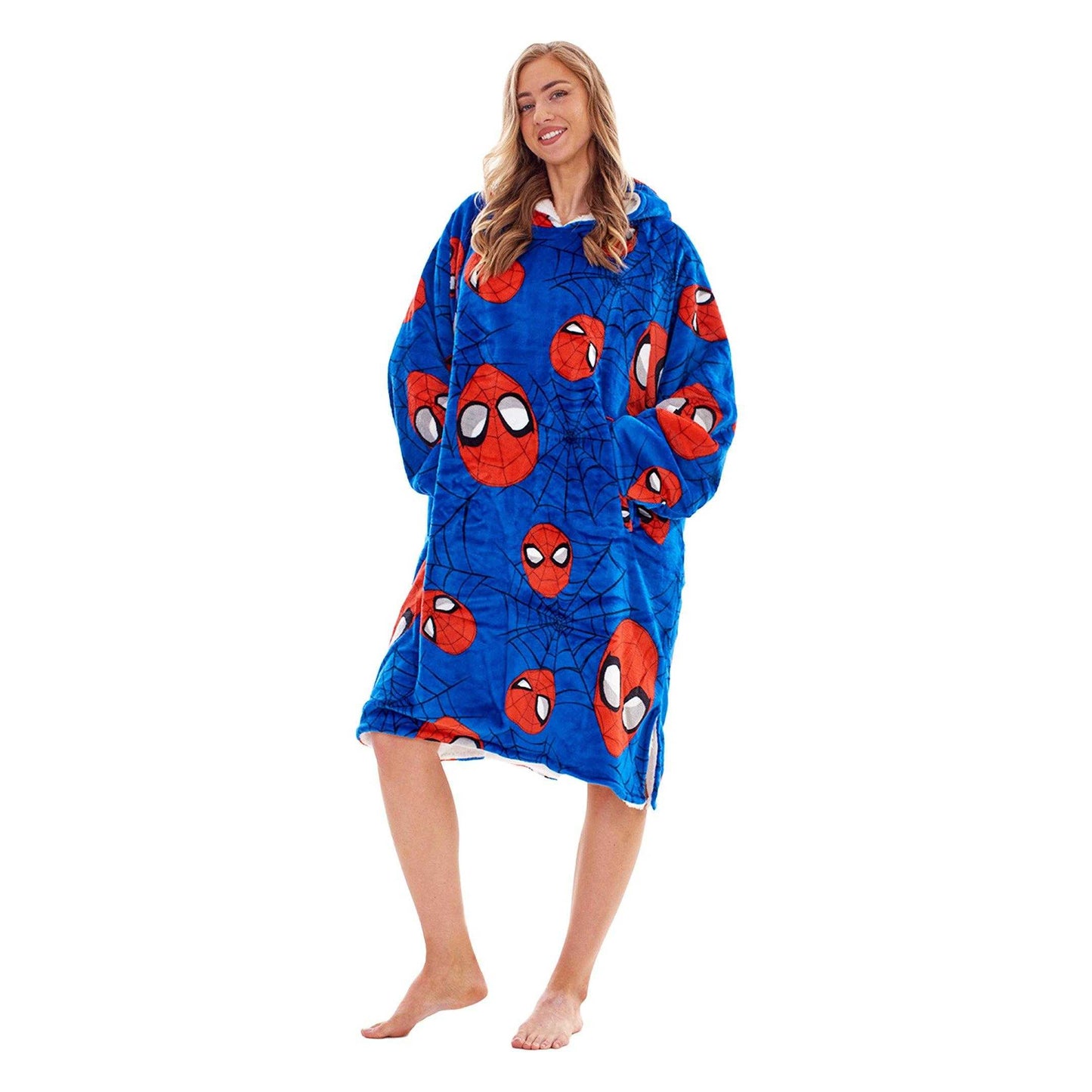 Blue-Red - Lifestyle - Spider-Man Childrens-Kids Fleece Sherpa Lined Oversized Blanket Hoodie