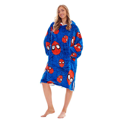 Blue-Red - Lifestyle - Spider-Man Childrens-Kids Fleece Sherpa Lined Oversized Blanket Hoodie