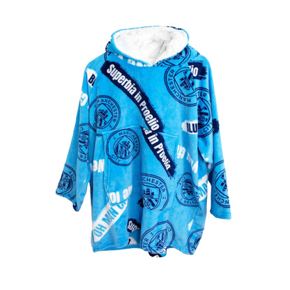 Sky Blue - Front - Manchester City FC Childrens-Kids Fleece Oversized Blanket Hoodie