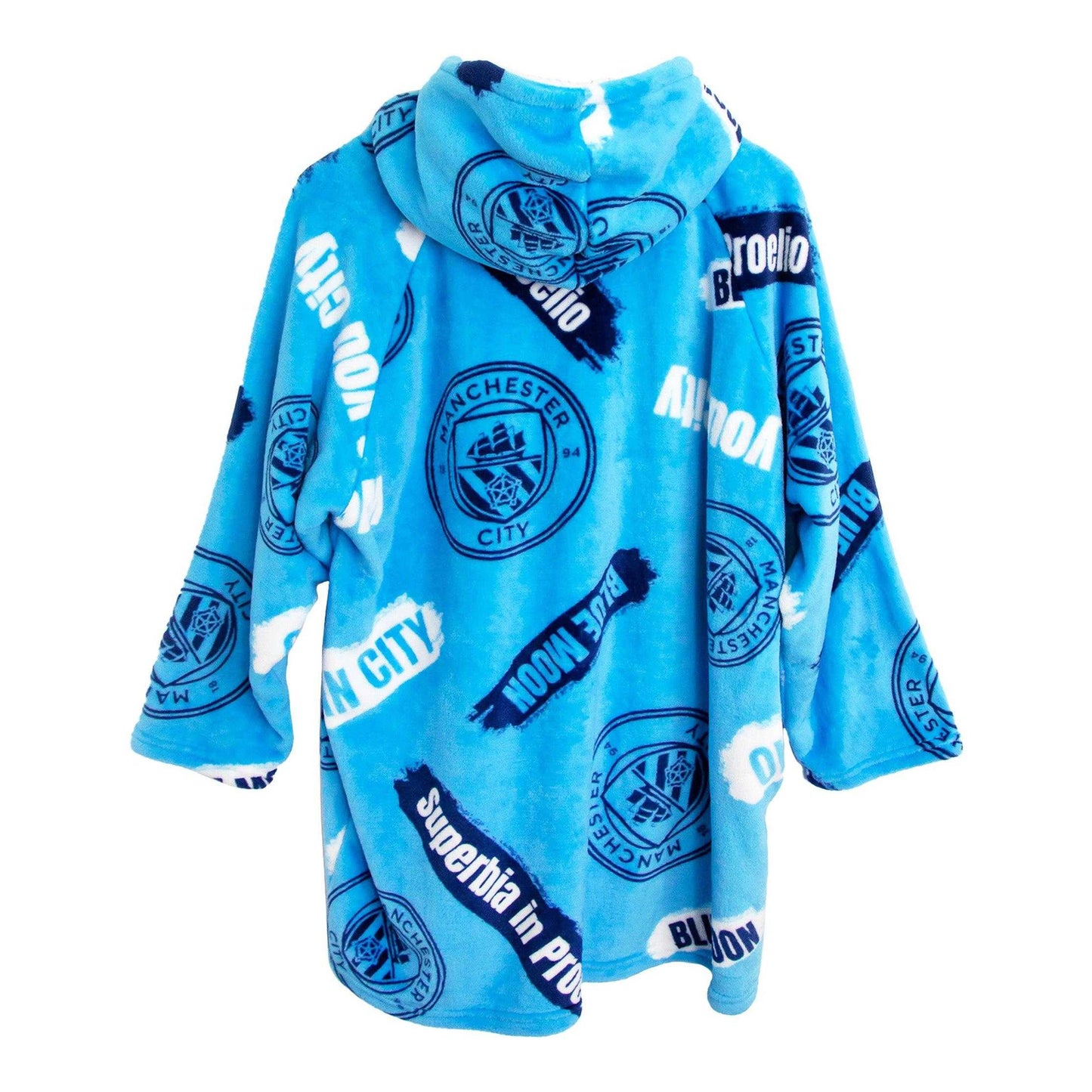 Sky Blue - Back - Manchester City FC Childrens-Kids Fleece Oversized Blanket Hoodie