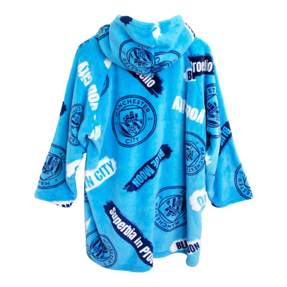 Sky Blue - Back - Manchester City FC Childrens-Kids Fleece Oversized Blanket Hoodie