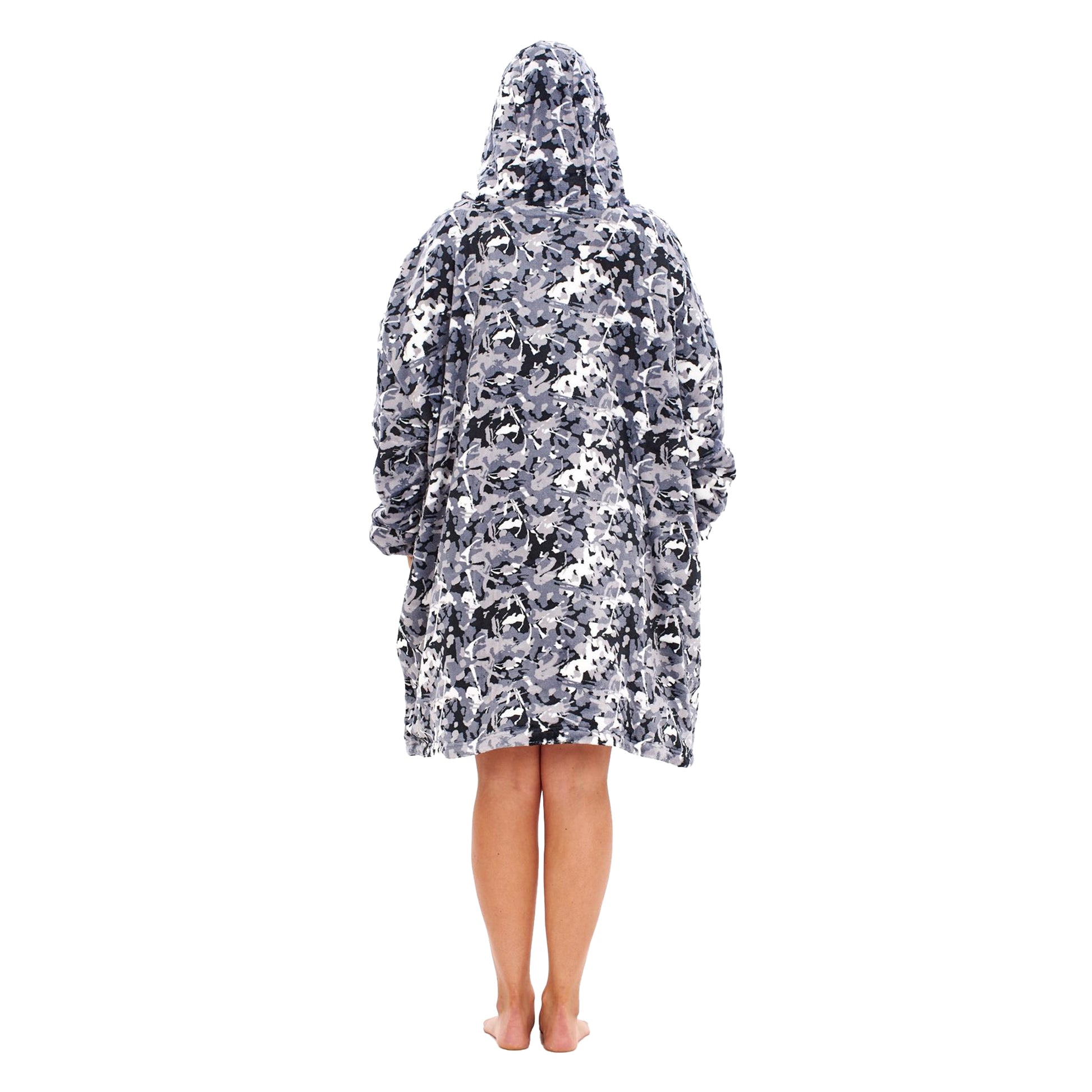 White - Back - Keanu Unisex Adult Camouflage Fleece Sherpa Lined Oversized Blanket Hoodie