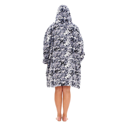 White - Back - Keanu Unisex Adult Camouflage Fleece Sherpa Lined Oversized Blanket Hoodie