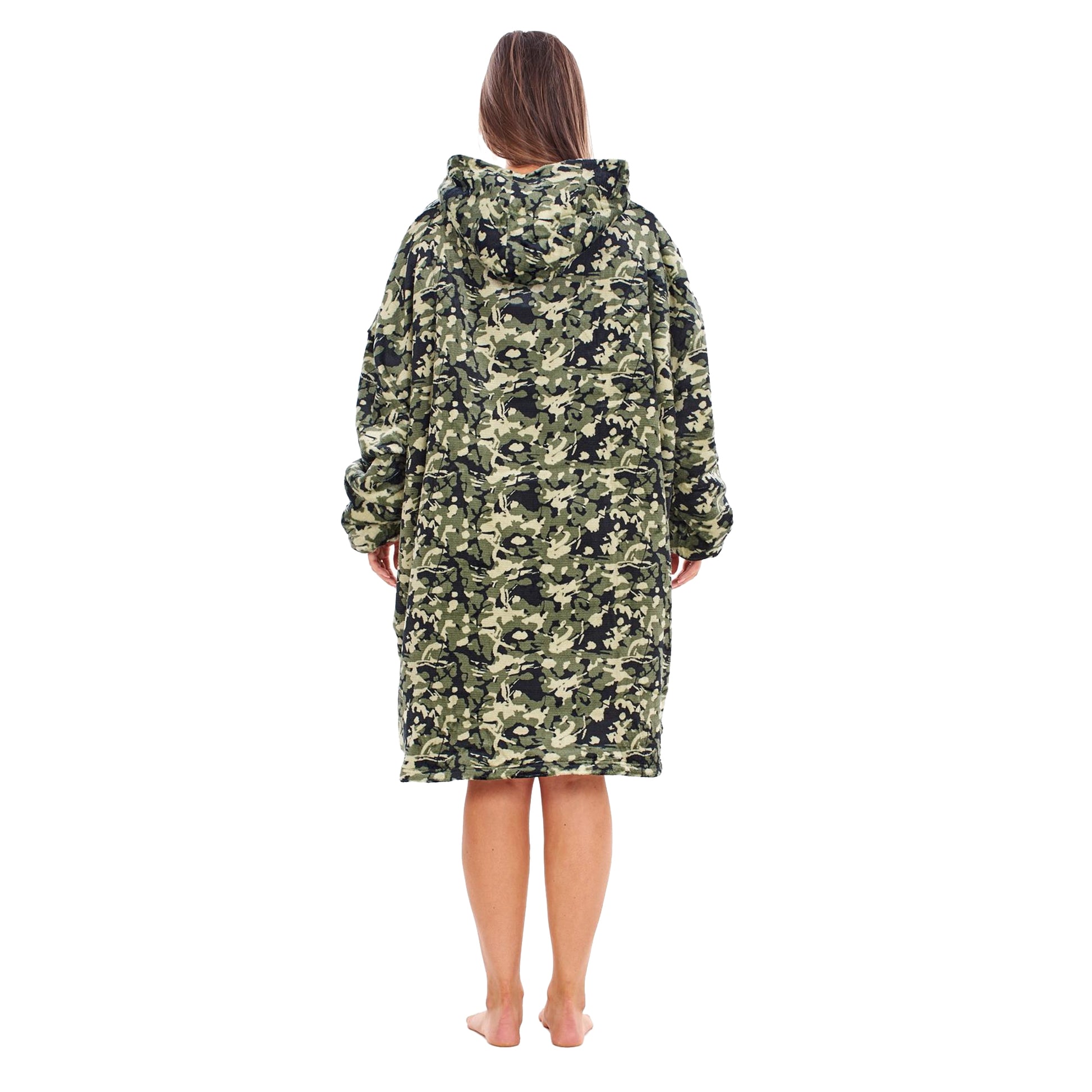 Green - Back - Keanu Unisex Adult Camouflage Fleece Sherpa Lined Oversized Blanket Hoodie