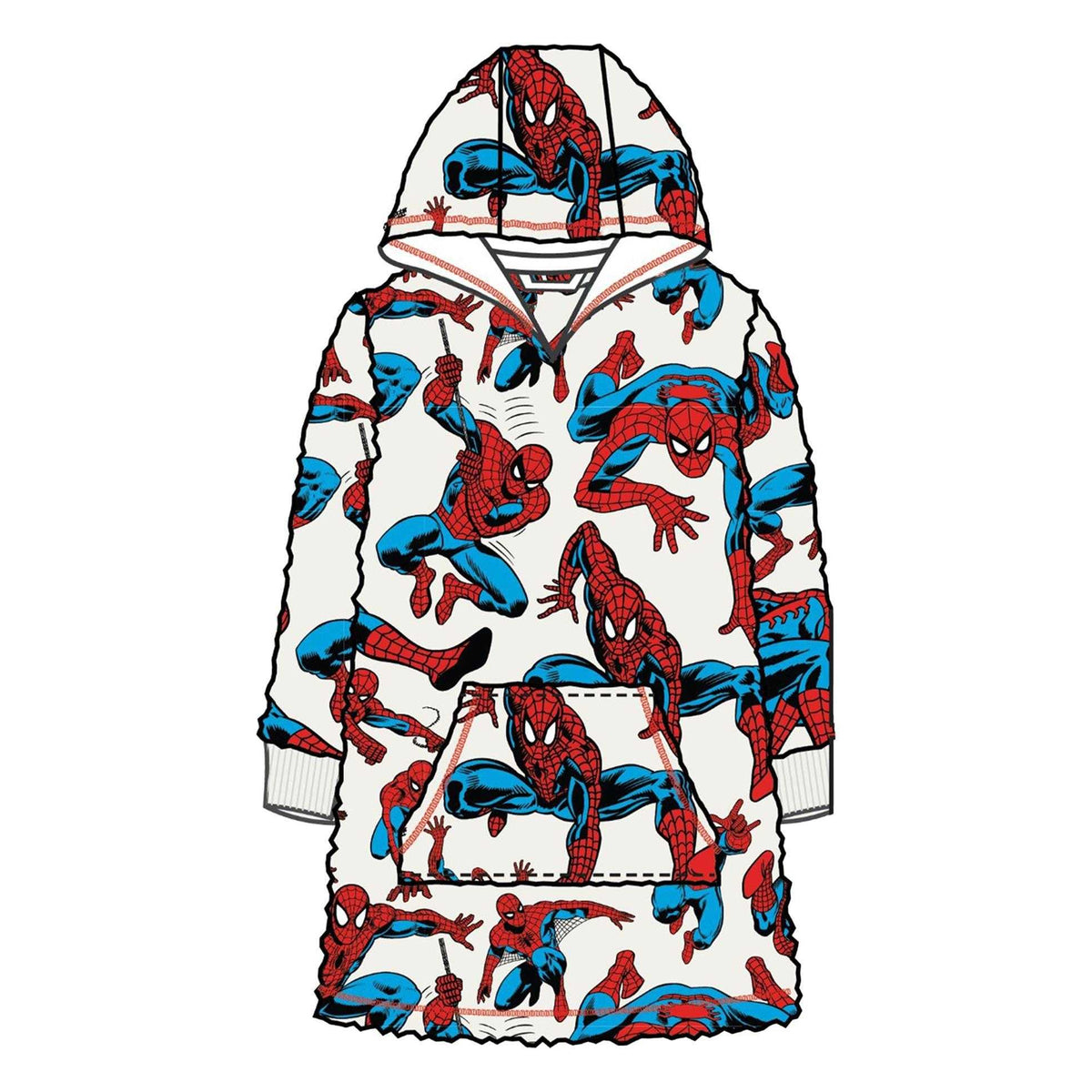 Multicoloured - Front - Spider-Man Childrens-Kids All-Over Print Soft Sherpa Lined Oversized Blanket Hoodie