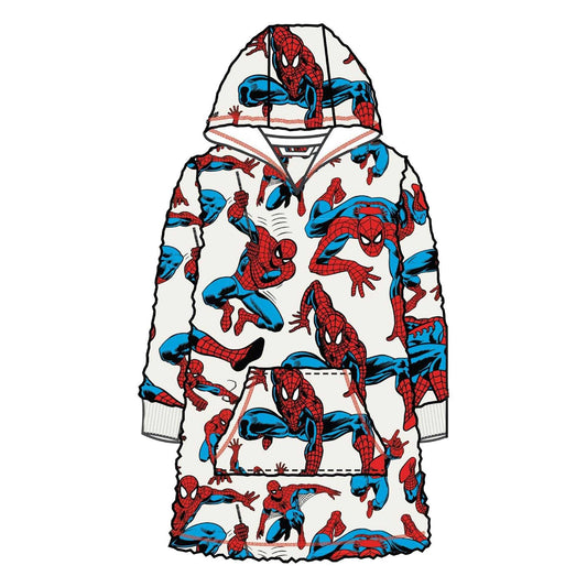 Multicoloured - Front - Spider-Man Childrens-Kids All-Over Print Soft Sherpa Lined Oversized Blanket Hoodie