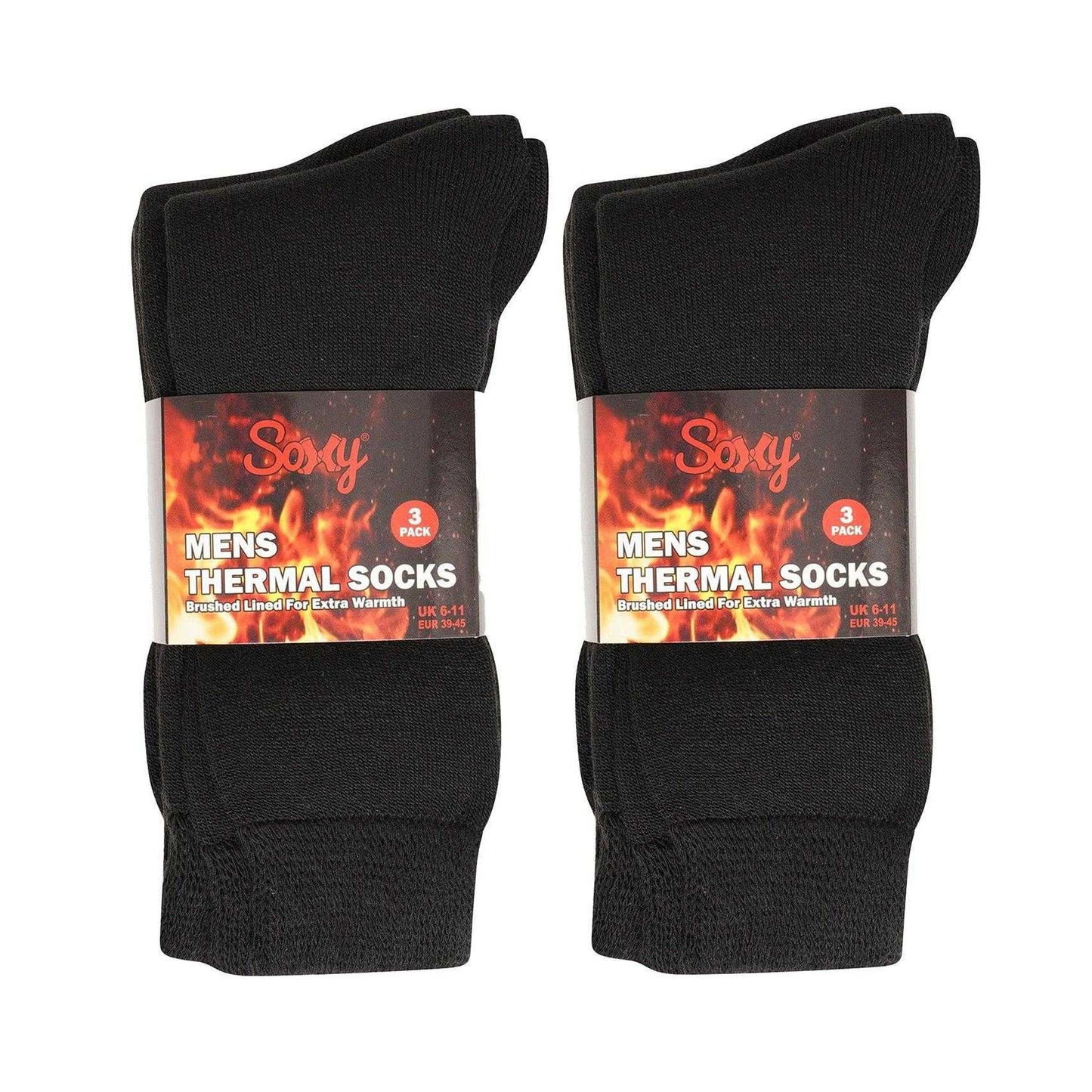 Black - Back - Soxy Mens Brushed Thermal Socks (Pack of 6)
