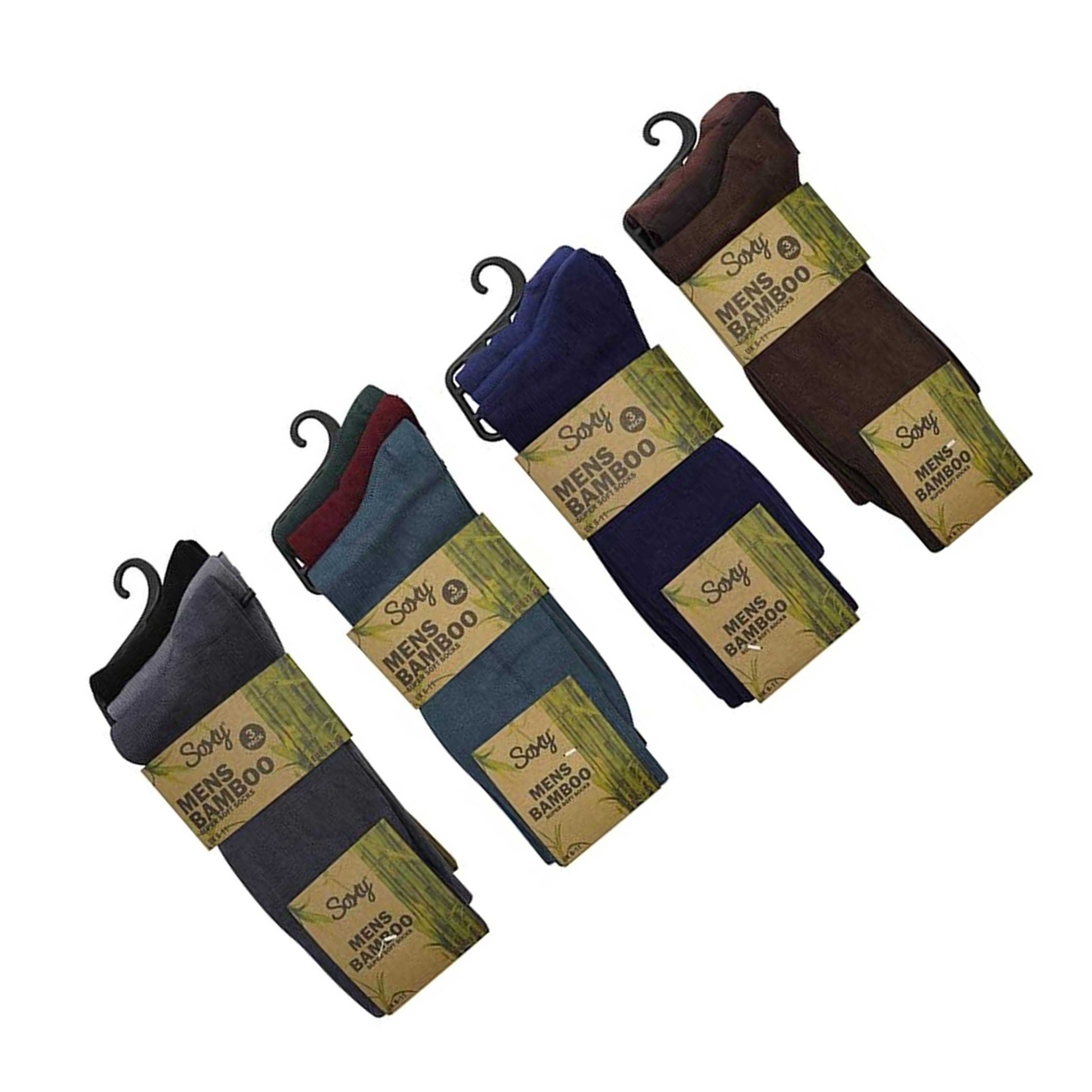 Multicoloured - Back - Soxy Mens Mid Calf Bamboo Socks (Pack of 12)