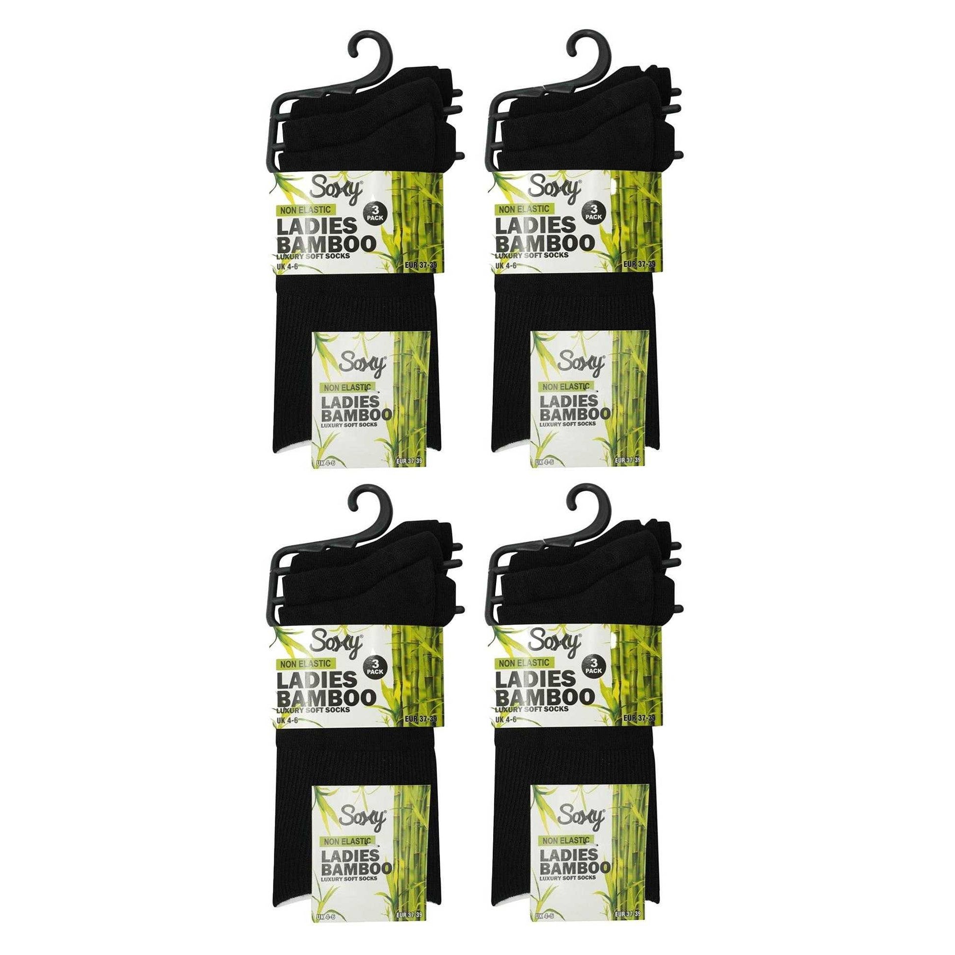 Black - Back - Soxy Womens-Ladies Mid Calf Bamboo Socks (Pack of 12)