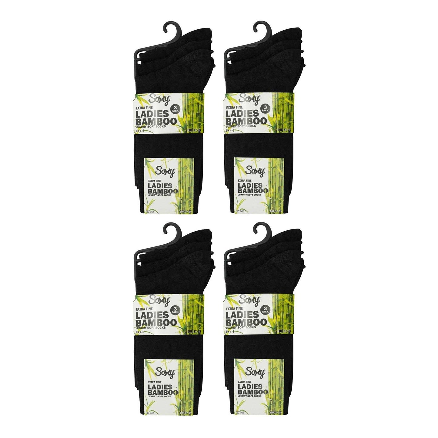 Black - Back - Soxy Womens-Ladies Bamboo Socks (Pack of 12)