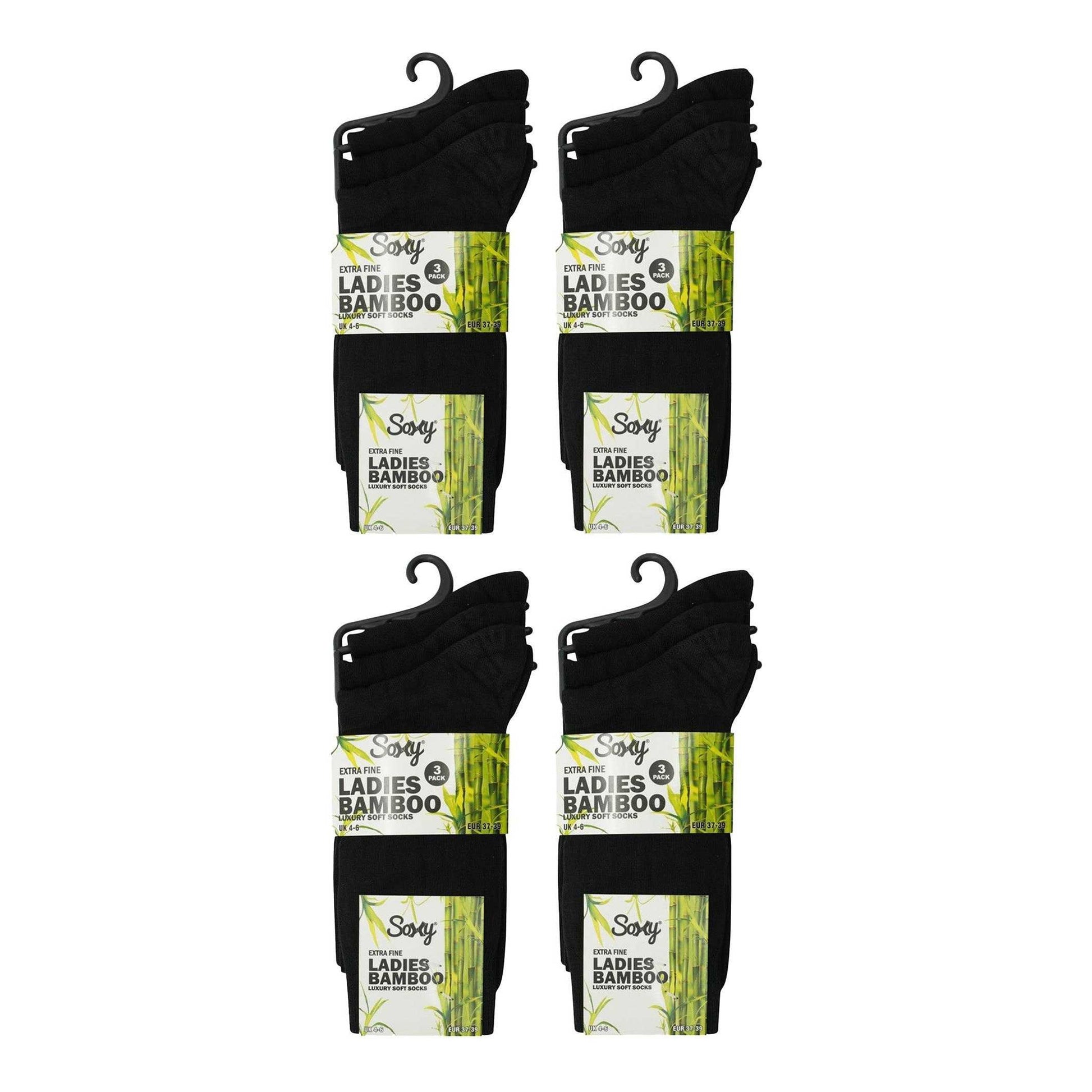 Black - Back - Soxy Womens-Ladies Bamboo Socks (Pack of 12)