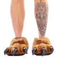 Brown - Close up - Slumberzzz Mens Monster Claw Plush 3D Slippers