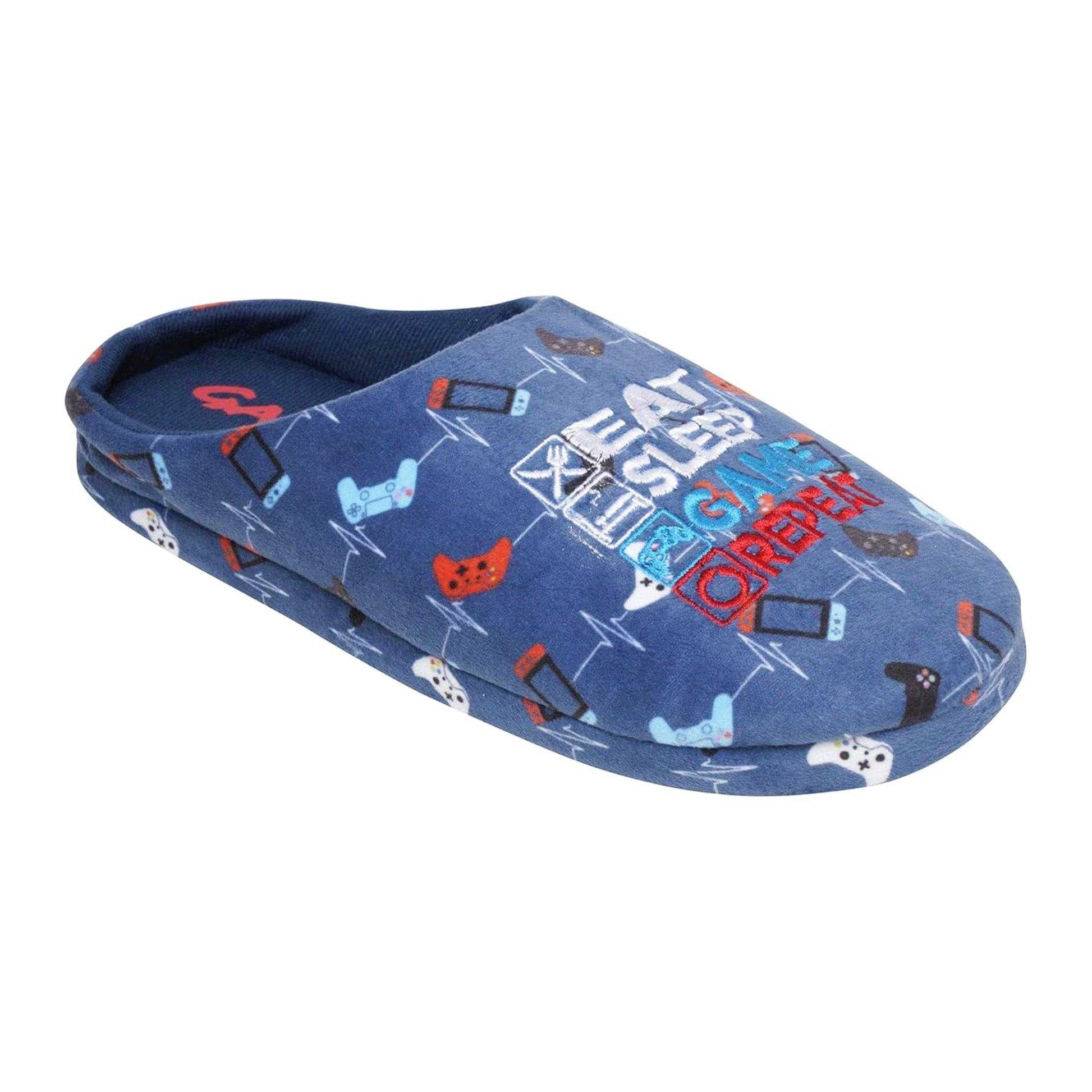 Blue - Back - Floso Mens Gamer Game Controller Mule Slippers