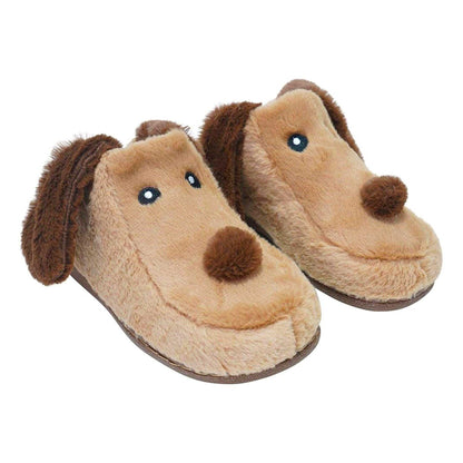 Brown - Front - K Collection Womens-Ladies Dog 3D Slippers
