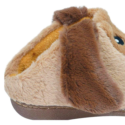 Brown - Back - K Collection Womens-Ladies Dog 3D Slippers