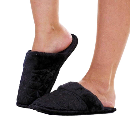 Black - Side - Keanu Womens-Ladies Crushed Velvet Mule Slippers