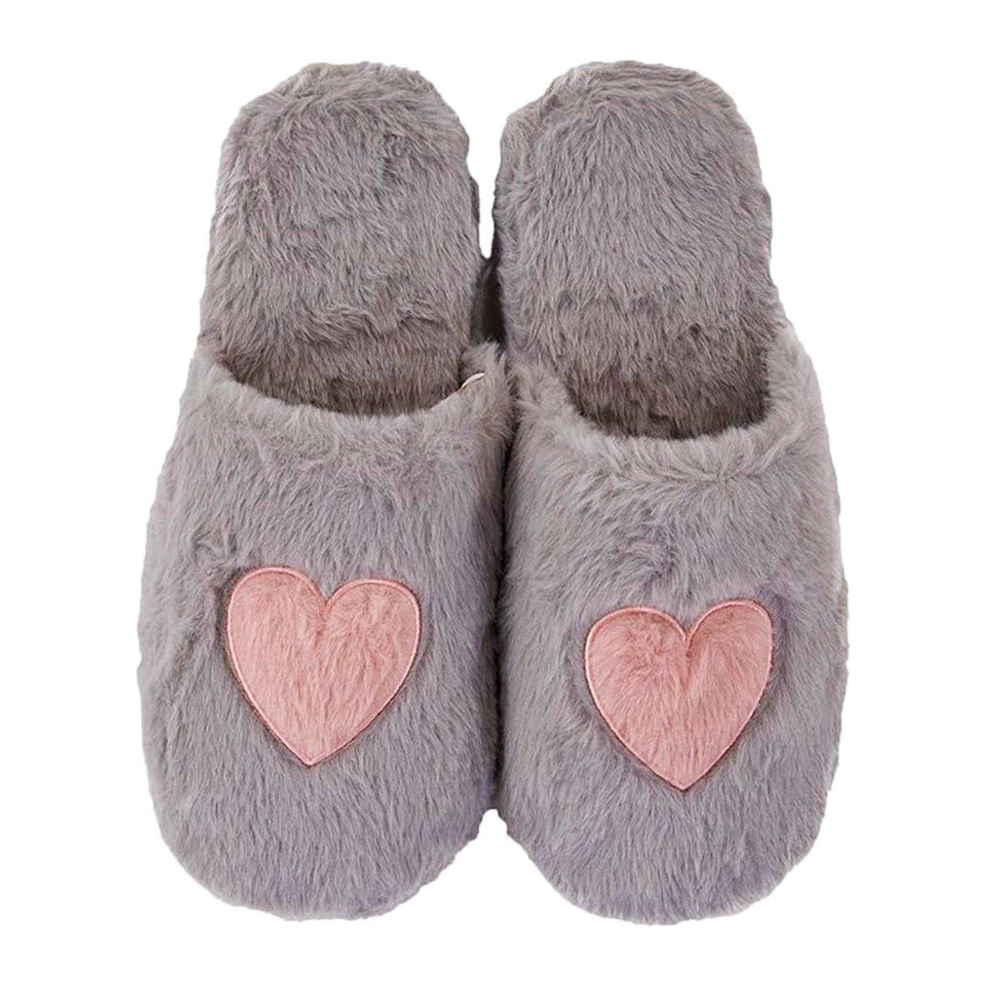 Grey-Pink - Front - Keanu Womens-Ladies Heart Memory Foam Mules